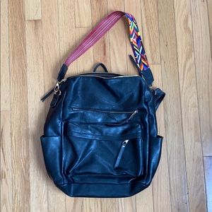 Black Faux Leather Convertible Backpack
